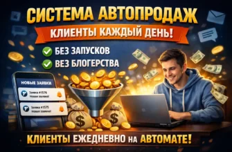 Схема работающей системы автопродаж: воронка из этапов "трафик → лид → автоматическая коммуникация → продажа" как часовой механизм.